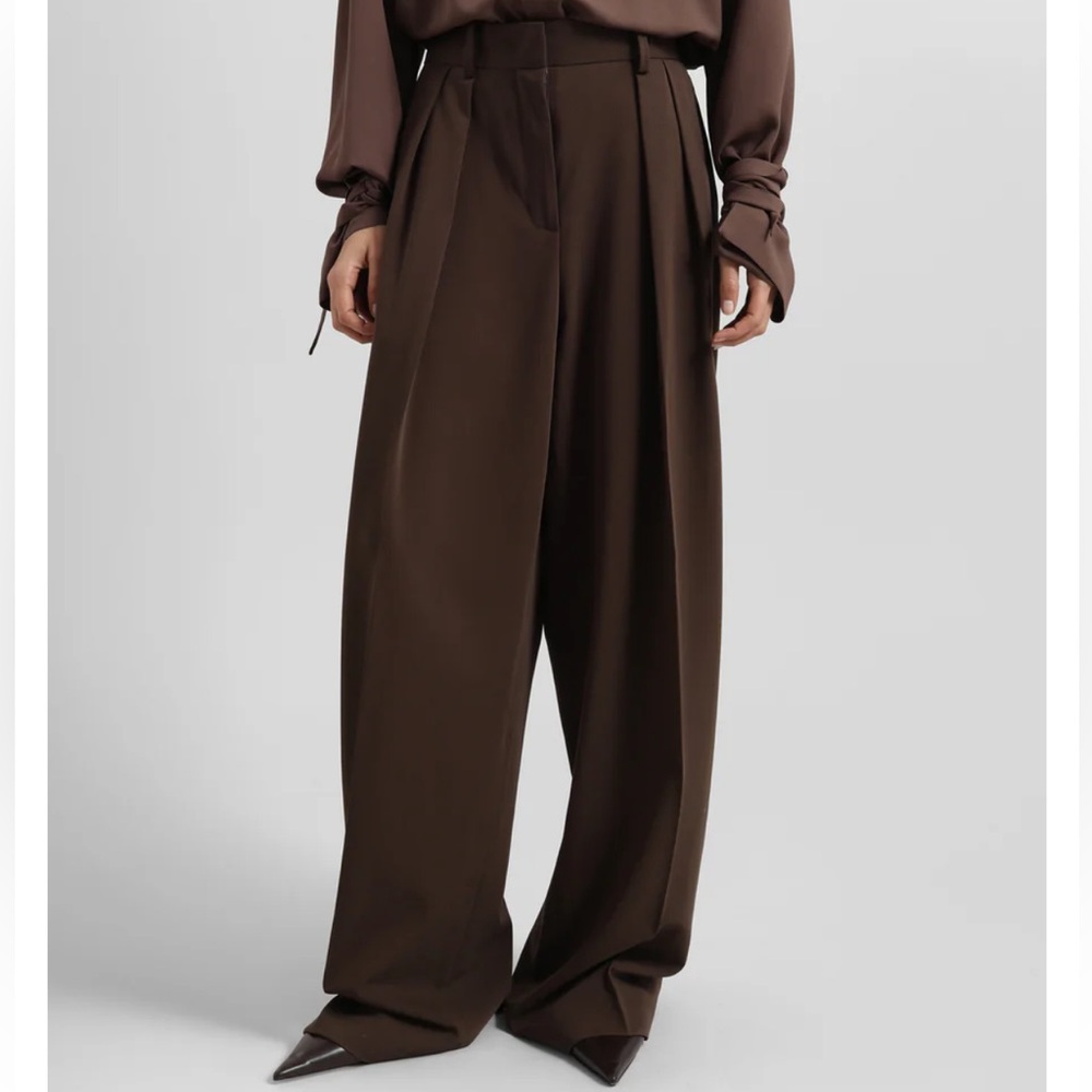 Frankie Shop Women’s Tansy Wide Leg Trousers Chocolate Color Size Medium